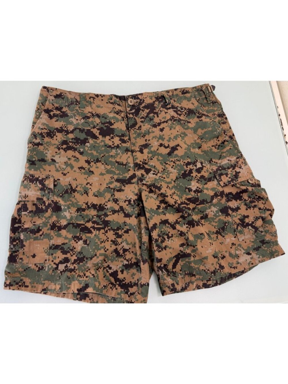 Combat Cargo Shorts Men XL Digital Camo Adjustable Waist Military Button Fly